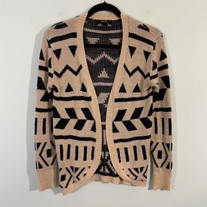 Forever 21 Women's Tan & Black Open Front Aztec Knit Cardigan Size S